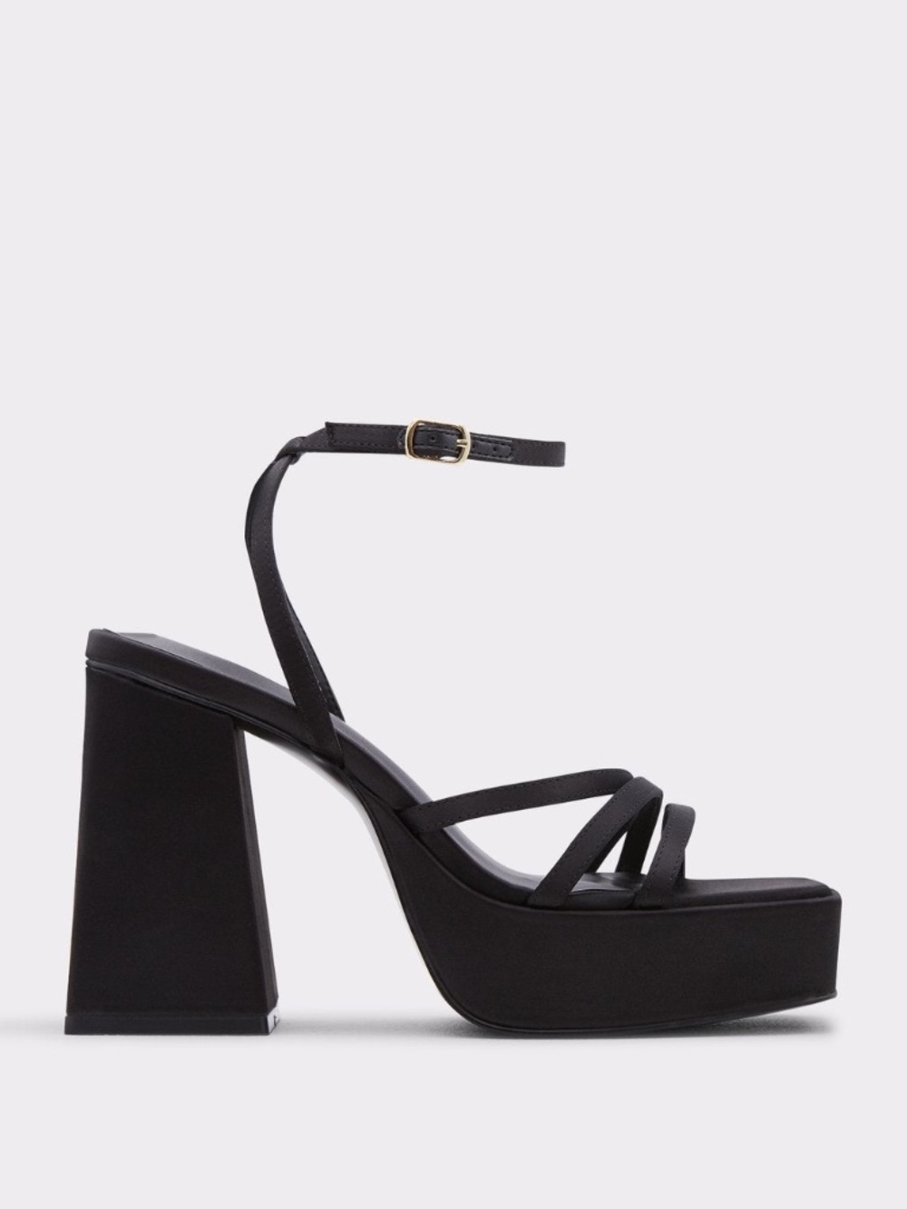 ALDO Black Satin Strappy Platform Block Heel Sandals Sz 6